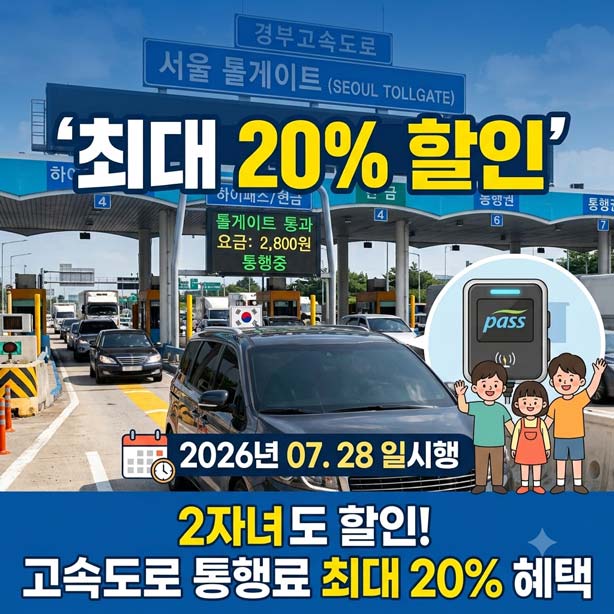 2026 다자녀 고속도로 통행료 할인 총정리! 2자녀 10%, 3자녀 이상 20% 혜택 신청방법 안내 1 2026 다자녀 고속도로 통행료 할인 총정리! 2자녀 10%, 3자녀 이상 20% 혜택 신청방법 안내